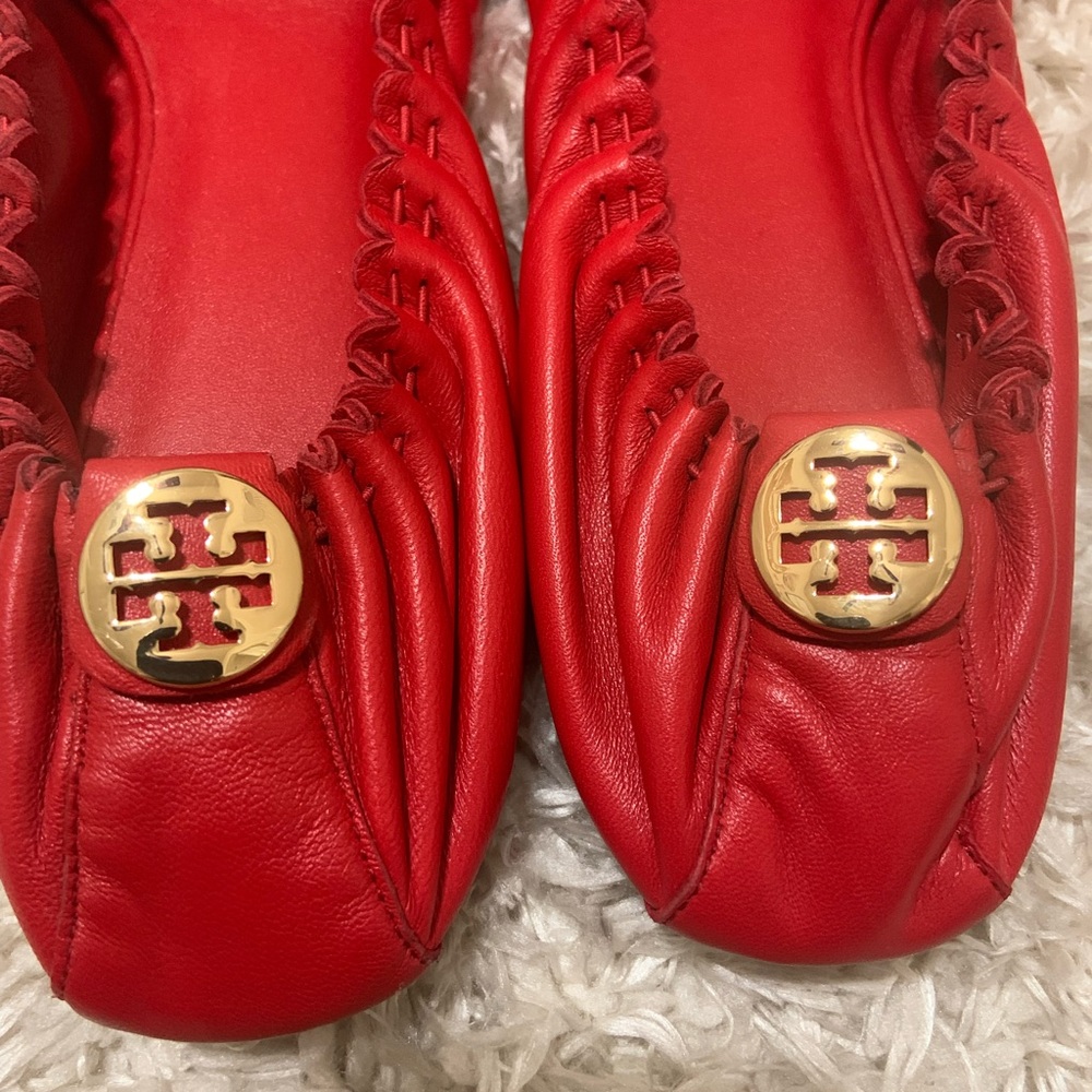 Red leather Tory Burch flats, size 9